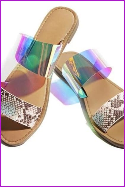Holo/Yellow Summer Flat Sequins Ladies Slippers F066-1 - Furdela