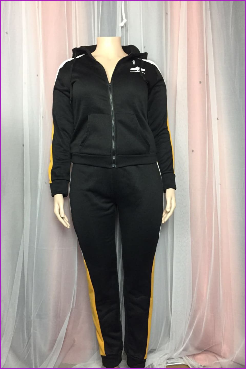 Hooded Contrast Color Plus Size Tracksuit F1975 - Furdela