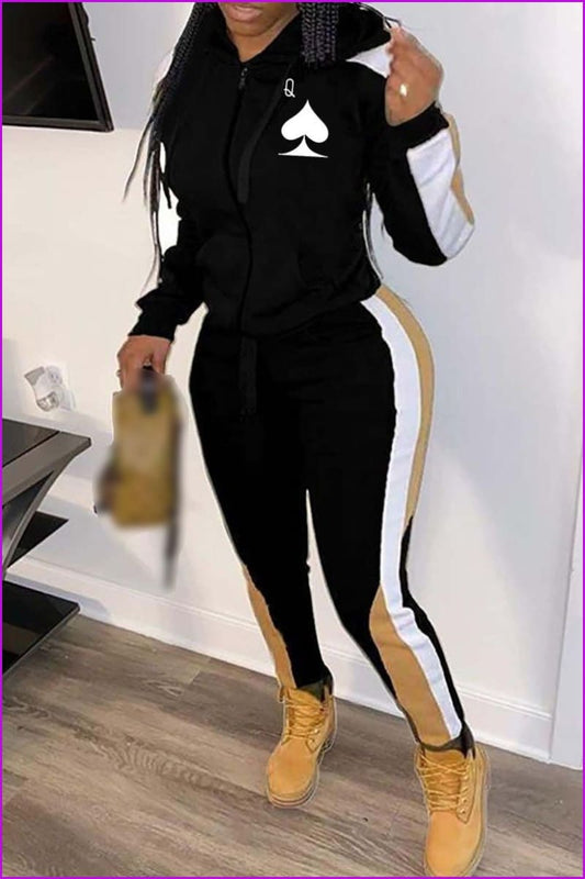 Hooded Contrast Color Plus Size Tracksuit F1975 - Furdela