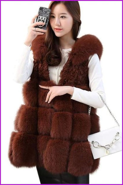 Hooded Fox Fur Gilet 70cm DO1595 - Furdela