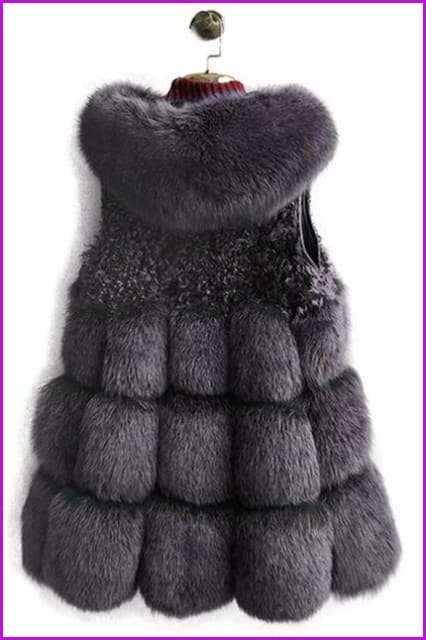 Hooded Fox Fur Gilet 70cm DO1595 - Furdela