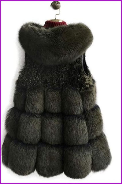 Hooded Fox Fur Gilet 70cm DO1595 - Furdela