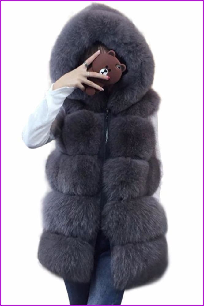 Hooded Real Fox Fur Gilet DO1596 - Furdela