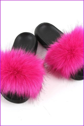 Hot Pink Faux Fake Big Fur Slides F152 - Furdela