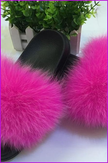 Hot Pink Fox Full-Pelt Fur Sliders DF003 - Furdela Wholesale