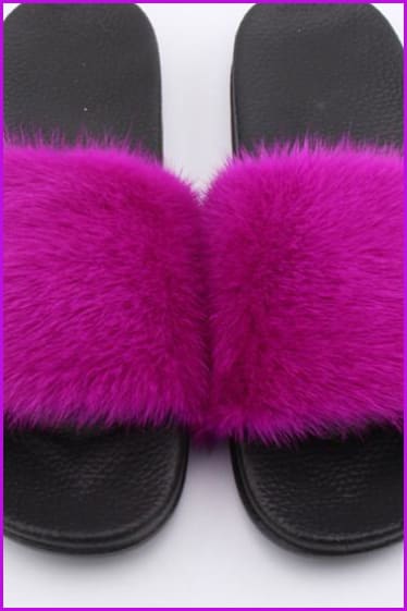Hot Pink Mink Fur Sliders DF042 - Furdela