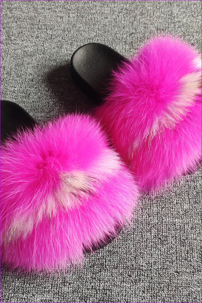 Hot Pink Mixed White Fox Full-Pelt Fur Sliders DF003 - Furdela