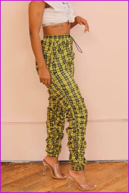 Hot Sale High Waist Ruched Plaid PantsDE960 - Furdela