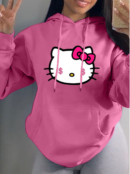 Plus Size Cartoon Print Kangaroo Pocket Tracksuit Set AT9047