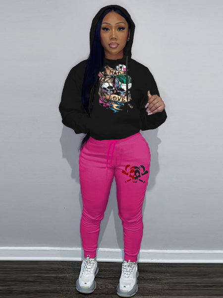 Drawstring Mixed Print Two-piece Pants Set AR70109