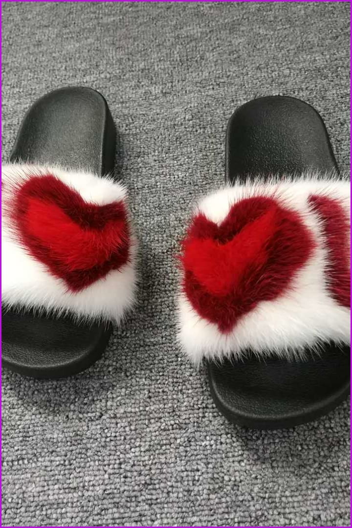 I Love You Mink Fur Slides F017 - Furdela