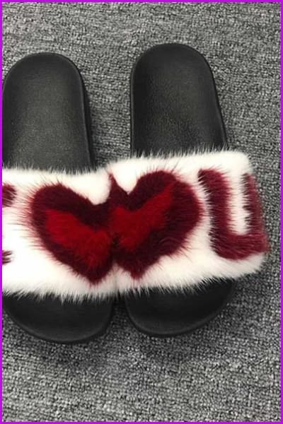 I Love You Mink Fur Slides F017 - Furdela