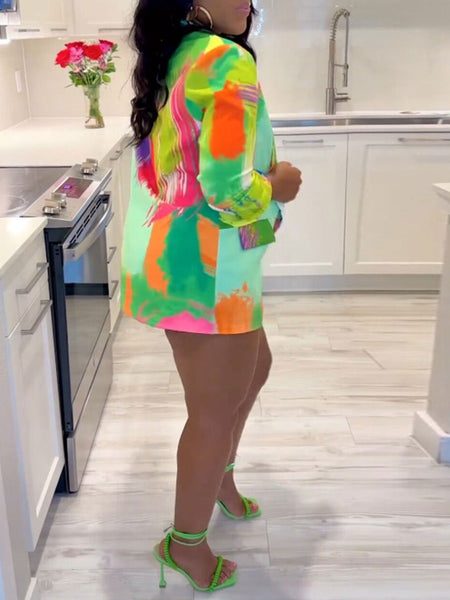 Plus Size Tie Dye Pocket Design Blazer AC2027