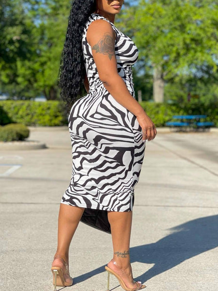Plus Size Zebra Striped Bodycon Dress AR5017