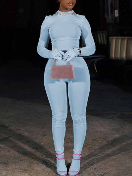 BASICS Round Neck Skinny Pants Set AC2056