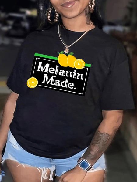 Lemon Melanin Made Letter Print T-shirt AR500