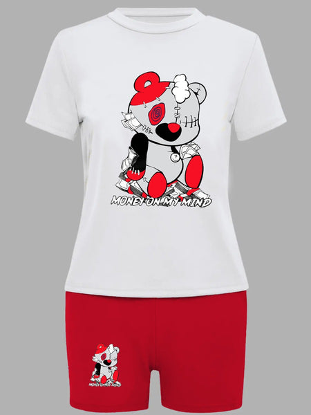 Cartoon Letter Print Shorts Set AR5012