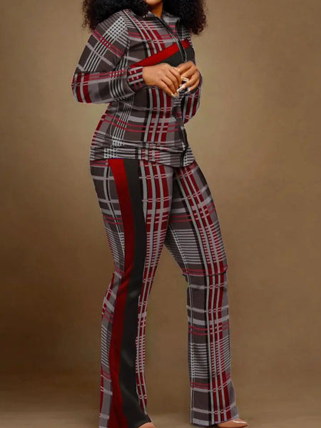 Plus Size Geometric Print Striped Flared Pants Set AT9055