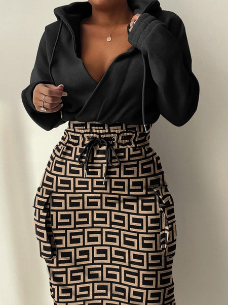 Plus Size Chain Print Drawstring Bodycon Dress AT8021