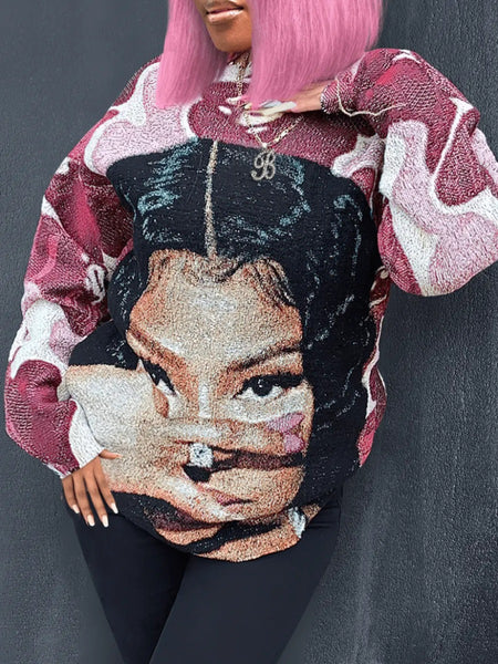 Plus Size Dropped Shoulder Figure Print Sweatshirt BO5042 Furdela