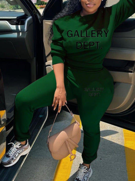 Plus Size Letter Print Pocket Design Pants Set AT9064