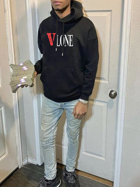 Men Letter Print Kangaroo Pocket Hoodie AT9071