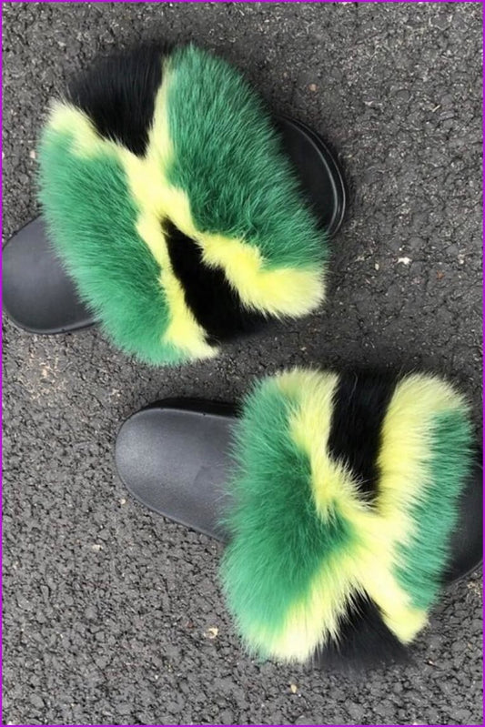 Jamanica Flag Inspiration Super Fluffy Fox Sliders DF035 - Furdela