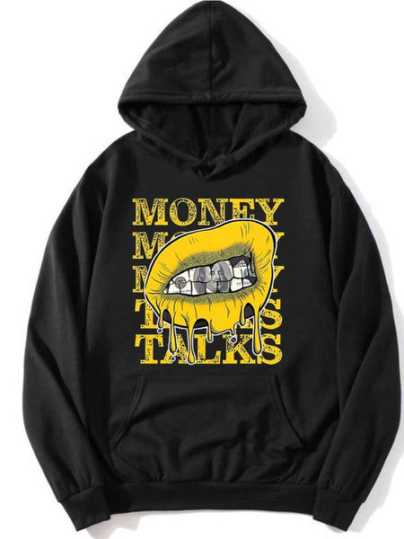 Plus Size Lip Letter Print Kangaroo Pocket Hoodie BO306