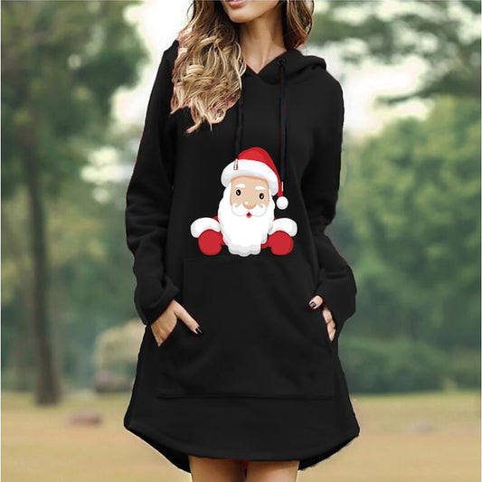 Women's Hoodie Sweatshirt Pullover Streetwear Long Christmas Front Pocket Print Black Blue Purple Santa Claus Christmas Gifts Hooded Long Sleeve S M L XL XXL PC107