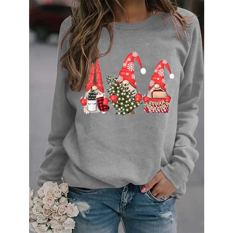 Women's Sweatshirt Pullover Active Streetwear Christmas Print Black Pink Yellow Santa Claus Christmas Tree Gnome Christmas Gifts Crew Neck Long Sleeve Cotton S M L XL XXL PC101