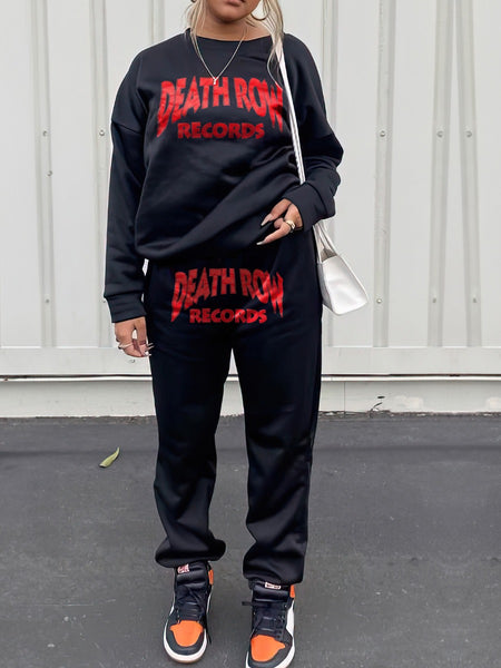 Plus Size Letter Print Pocket Design Pants Set AT9026