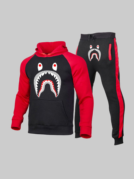 Men Cartoon Print Kangaroo Pocket Tracksuit Set AR7085