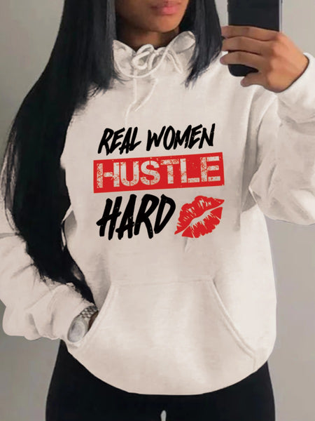 Plus Size Hustle Hard Lip Letter Print Kangaroo Pocket Tracksuit Set AR5015