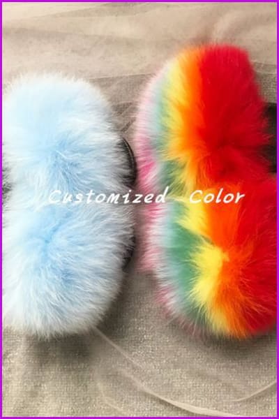 Kids Customized Color Fox Fur Sliders DF003 - Furdela
