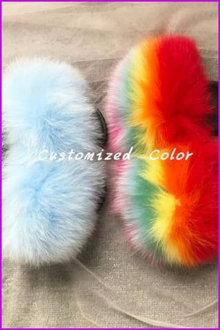 Kids Customized Color Fox Fur Sliders DF003 - Furdela