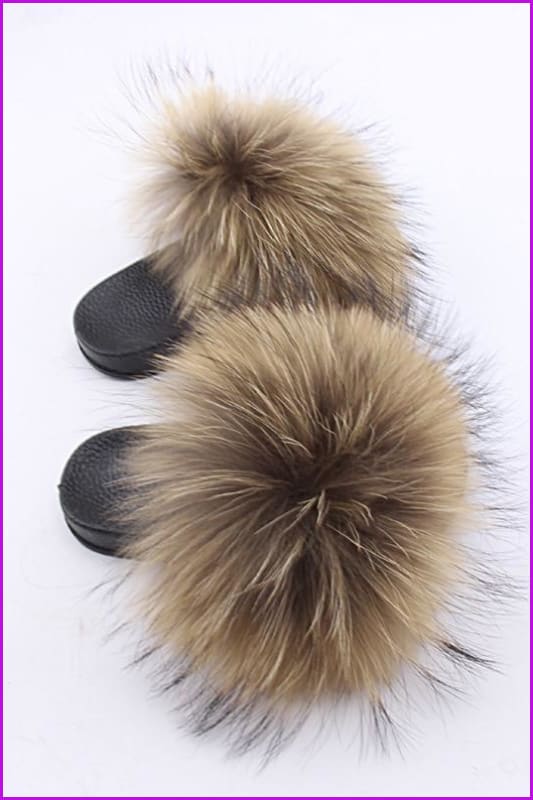 Kids Raccoon Fur Sliders F003 - Furdela