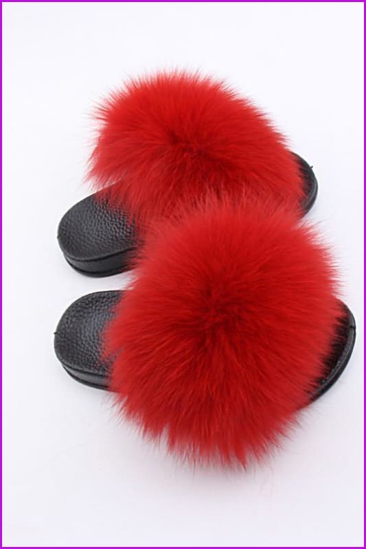 Kids Red Fox Fur Sliders F003 - Furdela