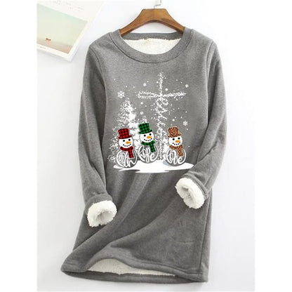 Women's Sweatshirt Pullover Sherpa Fleece Teddy Blue Gray Black Snowman Christmas Round Neck Long Sleeve Fleece S M L XL XXL 3XL PC115