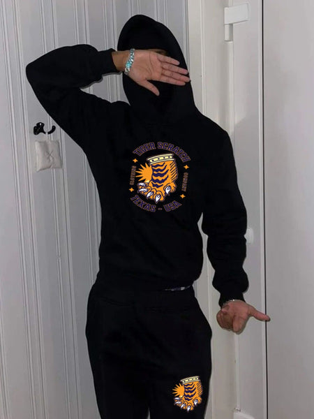 Men Letter Print Kangaroo Pocket Tracksuit Set BO2143