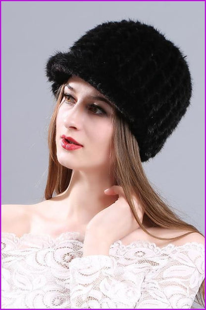 Knitted Mink Fur Baseball Cap - Furdela