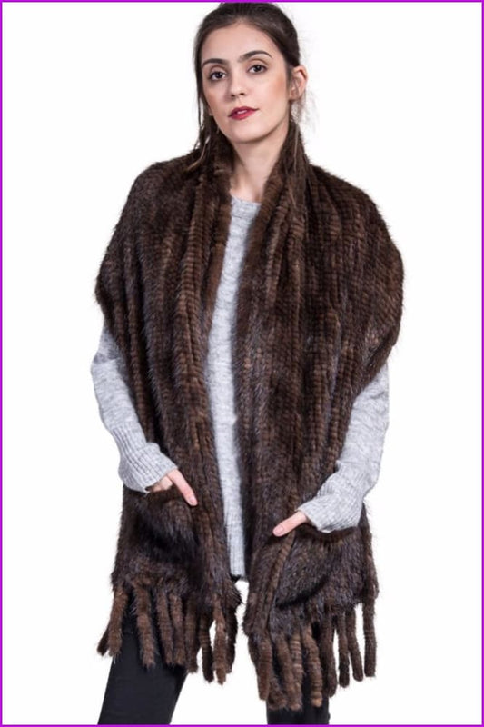 Knitted Mink Fur Scarves with Tassels DO629 - Furdela