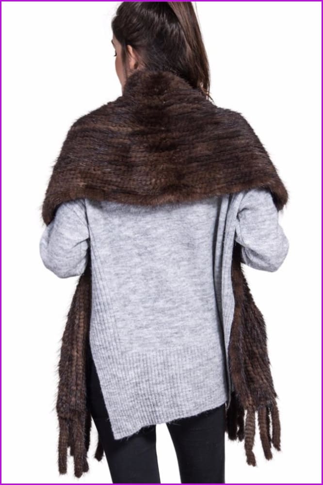 Knitted Mink Fur Scarves with Tassels DO629 - Furdela