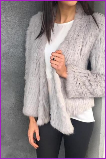 Knitted Rabbit Fur Cardigan Coat DO1437 - Furdela