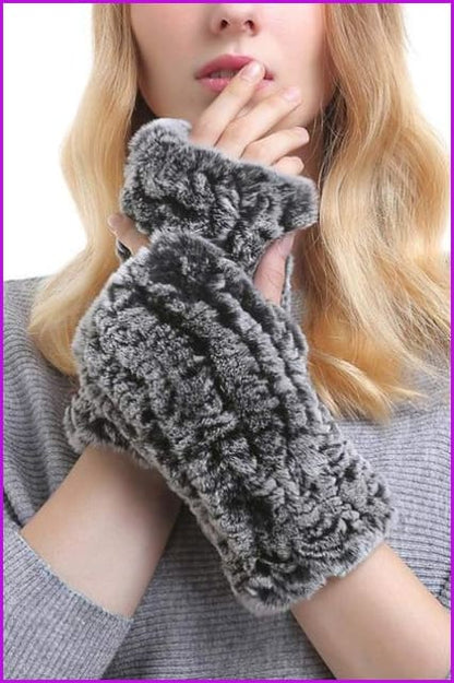 Knitted Rex Rabbit Fur Gloves - Furdela Wholesale