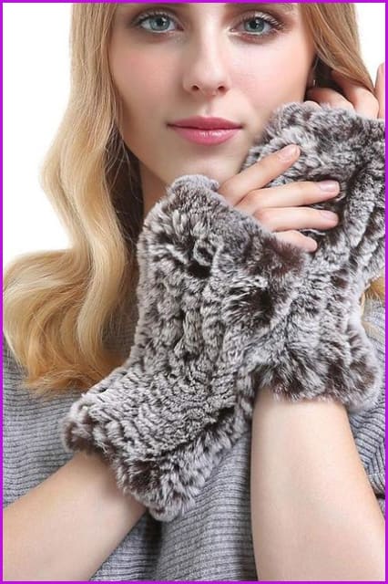 Knitted Rex Rabbit Fur Gloves - Furdela Wholesale