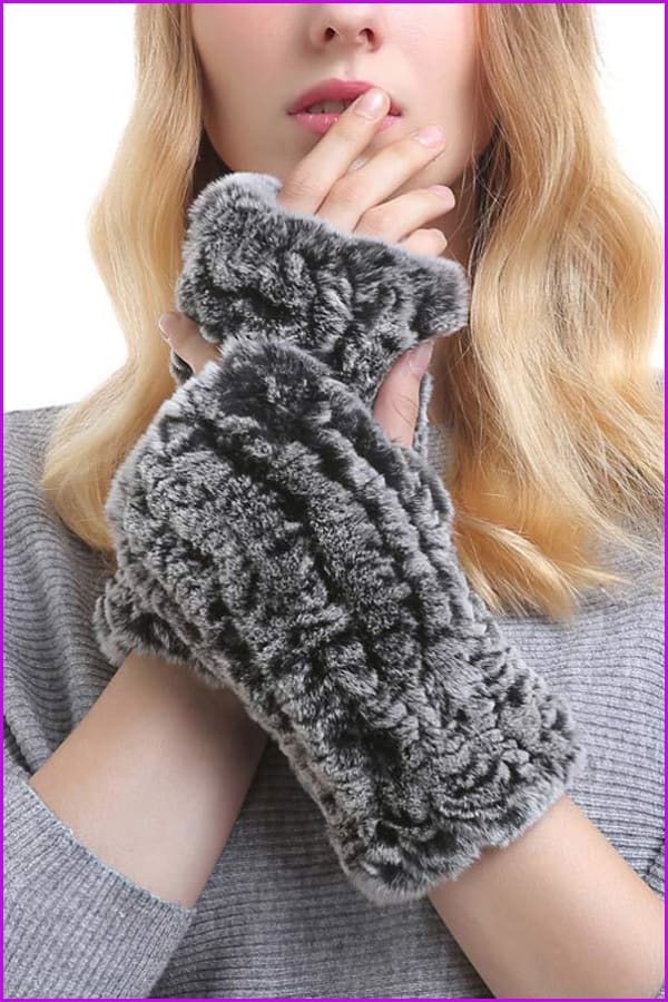 Knitted Rex Rabbit Fur Gloves - Furdela Wholesale