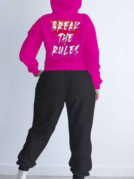 Plus Size Fleece Letter Print Kangaroo Pocket Tracksuit Set AR50144