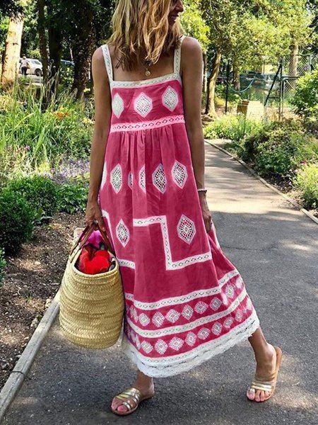 Women Fashion Bohemian Loose Casual Sleeveless Maxi Dress F4137