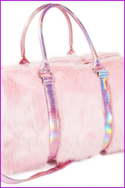 Large Tote Plush Pink Faux Fur Travel Bag F14188 - Furdela