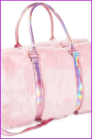 Large Tote Plush Pink Faux Fur Travel Bag F14188 - Furdela